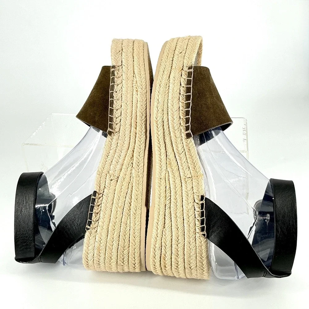 Vince Size 9.5 Olive Suede Black‎ Leather Platform Espadrille NEW Sandals $330